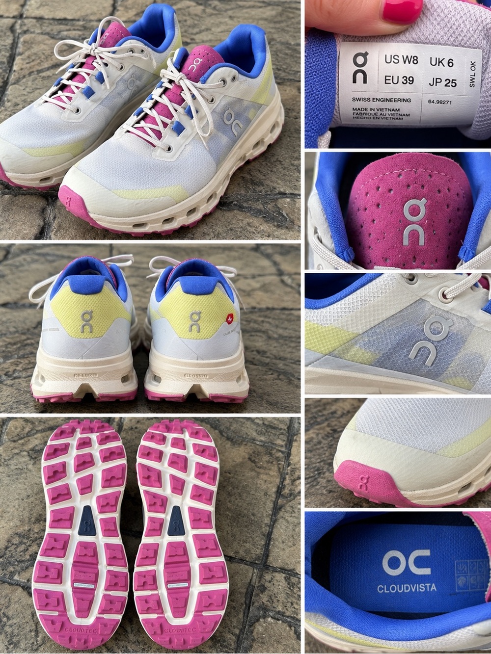 On Cloudvista Women’s Size 8 White Pink Blue Trail Running Shoes